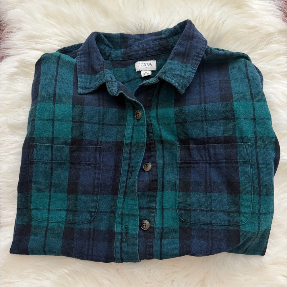 J. Crew Teal and Navy Checkered Shirt